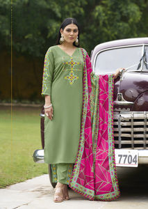 Conjunto de Kurta de 3 Piezas para Mujer, de Muselina Suave Premium, con Estampado Digital, de Secado Rápido, Corte Regular, con Detalles de Hilo Hechos a Mano, para Todas las Temporadas, Estilo Indio - Product Image 6