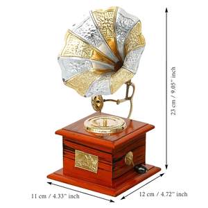 Premium Rajasthani Antique Vintage Sparkle Carré En Laiton Gramophone Showpiece fabricant Décor À La Maison Cadeau Article Maison - Product Image 2