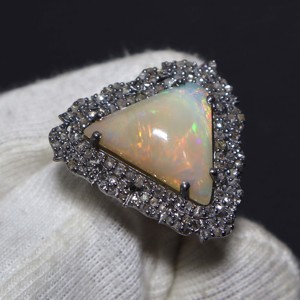 Anillo de Ópalo de Fuego Etíope Natural y Diamantes, Plata de Ley 925, Estilo Vintage, para Boda o Fiesta, con Caja de Regalo - Product Image 2