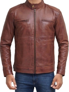 Veste de moto en cuir d'agneau véritable de grande taille marron de haute qualité, imperméable, écologique, respirante, à la mode - Product Image 6