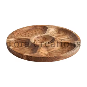 Plateau de service en bois d'acacia écologique de qualité supérieure au design rond poli foncé 100 pièces en vrac de qualité supérieure à l'exportation - Product Image 4