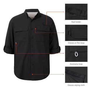 Vente en gros de chemises de pêche pour hommes OEM logo personnalisé d'extérieur chemises de pêche ventilées boutonnées en polyester évacuant l'humidité pour hommes - Product Image 6