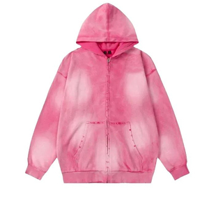 Sweat à capuche sans cordon en molleton personnalisé, fermeture éclair, vintage, double couche, délavé à l'acide, délavé au soleil, déchiré, pour hommes - Product Image 4