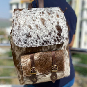 Mochila de cuero de vaca real Mochila de cuero con pelo marrón Mochila multiusos - Product Image 6