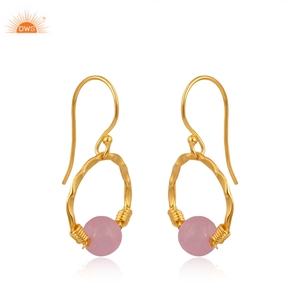 Latest Selling Sterling Silver Gold Plated Natural Rose Chalcedony Gemstone <b>Dangle</b> <b>Earring</b> Custom Design Jewelry Manufacturer - Product Image 3