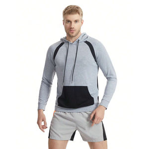 Sudadera con capucha gris Lisa personalizada para hombre Jersey de lana de algodón con paneles negros y bolsillos Ropa de invierno OEM - Product Image 1