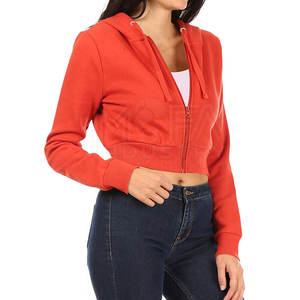 Custom Anti-Wrinkle <b>Zipper</b> Crop Hoodies For Woman Breathable & Durable OEM Available In Pakistan - Product Image 3