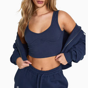 Ensemble de survêtement pour femme avec sweat à capuche zippé court et pantalon de jogging, coupe décontractée, mélange de coton, vêtements de sport pour la vente en gros, OEM, marque privée - Product Image 3