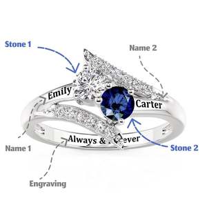 Anillo de nombre personalizado chapado en oro de 18 quilates con dos piedras y diseño bypass, con incrustaciones de gemas de moda - Product Image 4