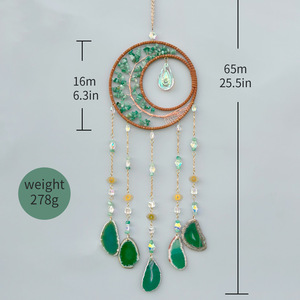 Atrapasueños Bohemio de Ratán para Colgar en la Pared con Cristales de Ágata Verde y Cadenas de Cuentas, Diseño Circular para Decoración del Hogar - Product Image 4
