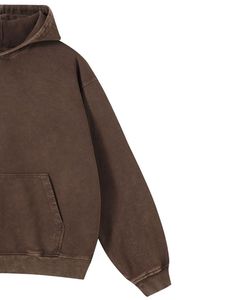 Sweat à capuche oversize vintage marron unisexe en molleton de coton épais, style streetwear, délavé marron, avec poche kangourou, décontracté - Product Image 2