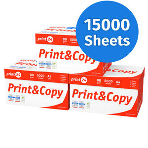 print24 <b>A4</b> 80gsm Premium <b>Printer</b> <b>Paper</b> and Copy <b>Paper</b> 15000 Sheets High Whiteness CIE 160 PEFC Certified - Product Image 1