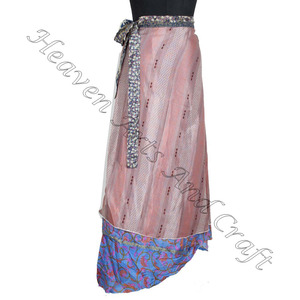 Estilo bohemio para mujer, faldas envolventes mágicas de seda de 38 pulgadas, faldas envolventes mágicas de Sari de seda Rajasthani únicas, ropa para cubrir Vintage Magic 38 en - Product Image 4