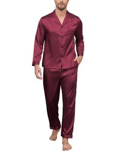 Conjunto de Pijamas de Satén para Hombre, Estilo Casual Moderno, Transpirable, Manga Larga, Suave y Cómodo, Ropa de Dormir de Poliéster, Talla Grande, Camisón de Invierno - Product Image 1