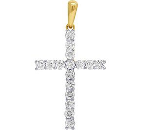 Colgante de Cruz Religiosa Cristiana de Plata de Ley S925 Chapado en Oro Blanco con Diamante Moissanita de Claridad VVS para Hombre - Product Image 1