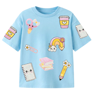 100% coton o-cou à manches courtes T-Shirts personnalisé décontracté Design Unique pour filles enfants tout-petits pour le thème de la rentrée scolaire - Product Image 5