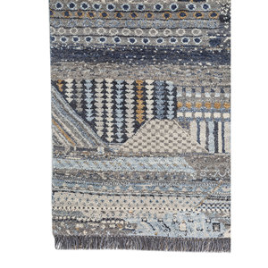 Alfombra Manchaha Lub-126 Azul, Tejida a Mano con Lana y Seda, Diseño Geométrico para el Hogar - Product Image 4