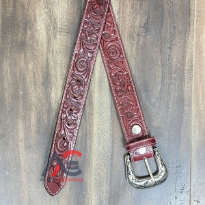 2025 Hot Product Wholesale Fashion Hand <b>Tooled</b> <b>Leather</b> Floral Design Cowhide Genuine <b>Leather</b> Pin Buckle Durable <b>Belt</b> for Unisex - Product Image 1