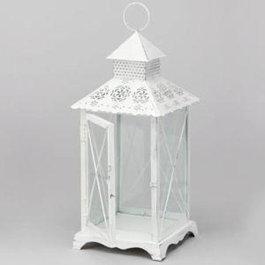 European Antique White Metal <b>Candle</b> Holders Outdoor <b>Lantern</b> Wedding Pillar Home Use Christmas Decorations with Glass Jar - Product Image 4
