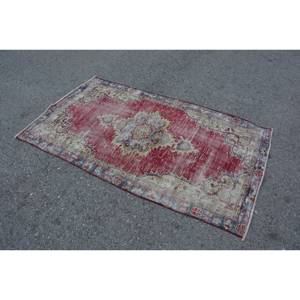Alfombra turca Vintage Oriental rojo Beige 3,2X5,7 pies área grande patrón de retazos lana viscosa látex ecológico comedor - Product Image 4