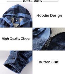 Veste à capuche pour homme de haute qualité, chaude, à motif à carreaux, doublée de polaire polaire, à manches longues, coupe classique, poids lourd - Product Image 4