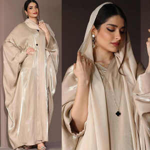 Abaya de prière modeste musulmane de Dubaï, faite à la main, à manches longues, anti-rides, ouverte, grande taille, en satin de soie brillant, manches chauve-souris, Corban - Product Image 1