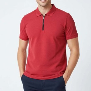 Men's Red Short Sleeve Knitted Polo <b>Shirt</b> With Zipper <b>Collar</b> Casual Solid Color Style - Product Image 4