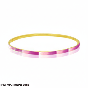Handcrafted Pink Mother of Pearl Inlay Brass Bangle Slim Geometric Shell <b>Bracelet</b> for Women Ethically Sourced <b>Boho</b> Jewelry - Product Image 1