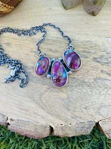 Navajo Sterling Silver Pink Dream Mohave Collar Chapado en oro y rodio Firmado - Product Image 5