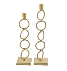 Bougeoir sculptural en or avec boucle abstraite empilée sur une base carrée Accent artistique pour décoration de luxe - Product Image 1