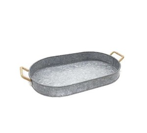 Bandeja de lata de cubitos de hielo para servir comida de cocina de metal redondo galvanizado vintage grande personalizada al por mayor con asa de aluminio - Product Image 3