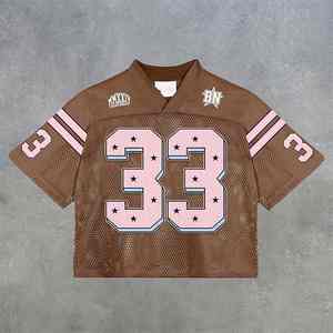 Logo personnalisé couleur t-shirts Streetwear rétro maillot de football imprimé séchage rapide t-shirts surdimensionnés Boxy recadrée maille maillot de baseball - Product Image 3