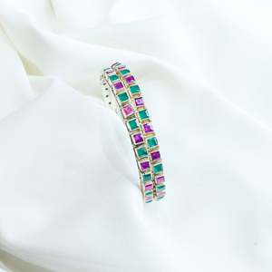 Aasma 925 Silver Bangle with Semi-Precious <b>Ruby</b> & Emerald Stones Single Piece Crystal <b>Bracelet</b> - Product Image 1
