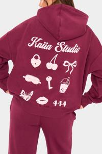 Conjunto Deportivo Largo Bordado Sólido de Invierno con Icono de Burbuja, Talla Grande, Color Borgoña y Rosa - Product Image 6