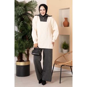 Ecru-Smoke Camiseta Tela Conjunto de 2 piezas Long Boy Truck Collar Cremallera Detallada Prendas de punto - Product Image 5