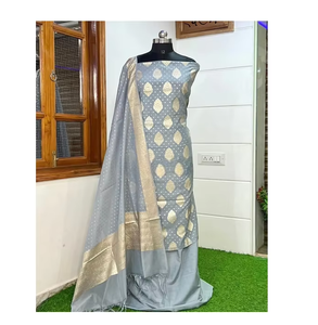 Elegante Traje Tradicional Banarasi de Seda Mercerizada para Mujer, Conjunto de Kurti de 3 Piezas Sin Costuras, Perfecto para Fiestas, Festivales y Uso Casual - Product Image 1