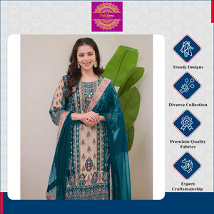 Conjunto de Kurti, Palazzo y Dupatta de Alta Calidad con Bordado Tradicional de Lujo Moderno para Ocasiones Especiales - Product Image 4