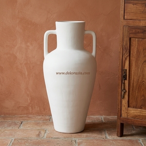 Vase rond en céramique rustique Buano, fait main, en terre cuite, récipient décoratif en grès, largeur 30 cm, vase de table, vente en gros - Product Image 6