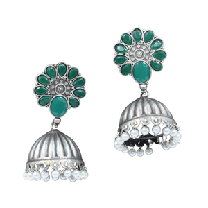 Meilleures ventes Top qualité argent se ressemblent perles de pierre clou Jhumka boucle d'oreille Design à la mode bijoux pour filles et femmes - Product Image 4