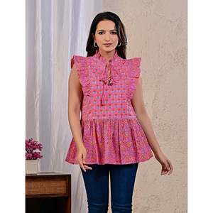Hauts de loisirs imprimés en coton rose Butta, confortables et élégants - Product Image 1