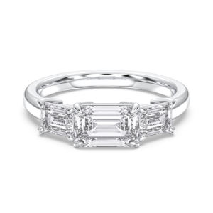 2.50 carats E-F/VVS-VS Moissanite taille émeraude diamant 3 pierres griffes ensemble bague de fiançailles en or massif pour les femmes - Product Image 4