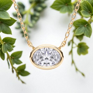 Pendentif solitaire en or massif 10K, 14K, 18K pour elle, Moissanite ovale de taille de diamant de 3.00 carats, E-F/VVS-VS, moderne et minimaliste - Product Image 6