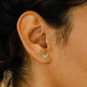 Pendientes de tuerca de mariposa pavé de diamantes naturales 100% genuinos de oro macizo de 18 quilates de diseño clásico hechos a mano para ella a precios bajos - Product Image 4