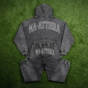 Conjunto de Sudadera con Capucha y Pantalones Jogger para Hombre, Color Gris Carbón, Lavado Ácido, Algodón y Felpa, Ropa Deportiva Urbana, OEM, Venta al Por Mayor - Product Image 5