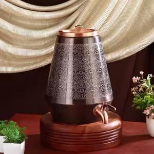 เครื่องจ่ายน้ำทองแดงรูปทรงกระบอกมีลวดลายเพชรทุบและก๊อกน้ำทองเหลือง - Product Image 5