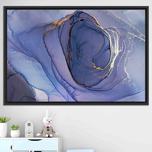 Impression sur toile abstraite moderne élégante en marbre, toile encadrée noire - Product Image 1