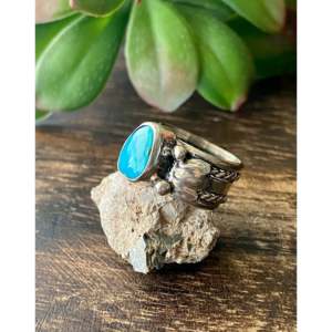 Bague artisanale Navajo en turquoise de Kingman et argent sterling, bijou culturel de collection, taille 5 - Product Image 4