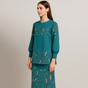 Moderno y modesto conjunto Kurung antiestático elegante transpirable tradicional musulmán accesorios de ropa de talla grande Material de poliéster - Product Image 3
