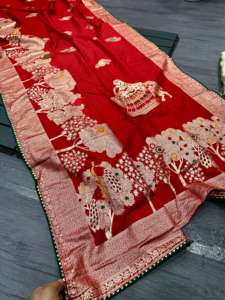 ผ้าไหมโดลาลายดอกไม้คุณภาพส่งออกสำหรับชุดงานเลี้ยงสตรี คอลเลคชั่นอินเดีย มีสินค้าในสต็อก - Product Image 4