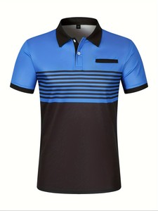 Polo à manches courtes pour homme, séchage rapide, bleu et noir, à rayures colorées, style décontracté, coupe classique - Product Image 1